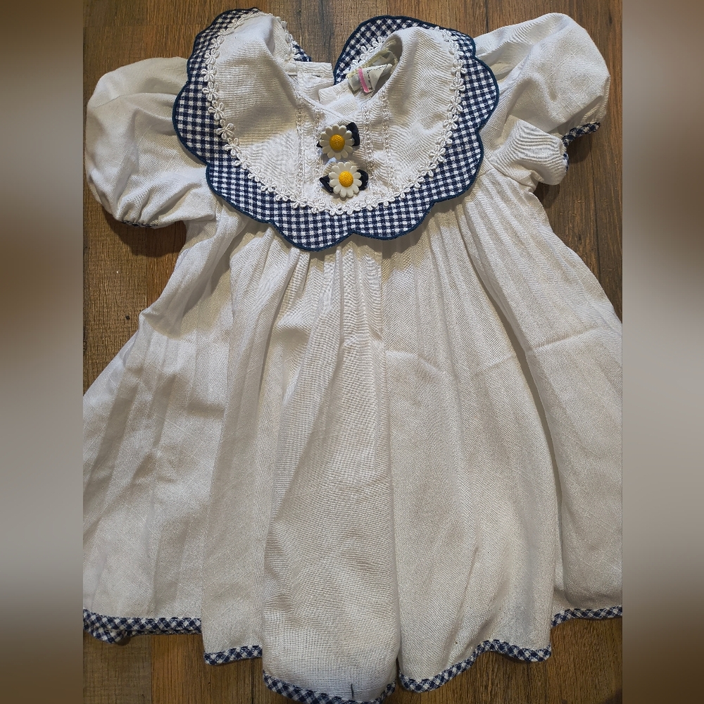 Charming White and Blue Kids Dress